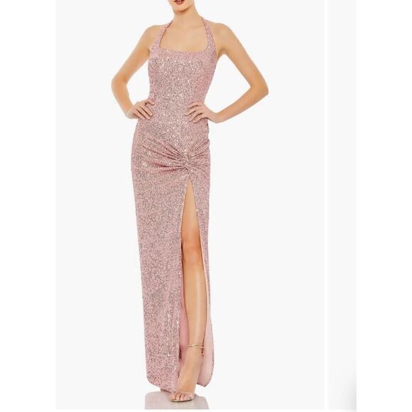 NWT Ieena for Mac Duggar Sequin Neck Halter Evening Gown - Picture 1 of 9